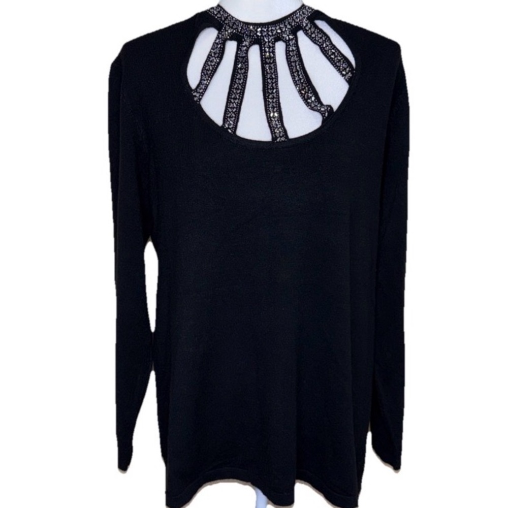PLUS SIZE OLIVER O.  EMBELLISHED RHINESTONE CAGED CUTOUT SWEATER PULLOVER 3X